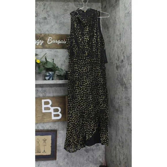 NWT Donna Karan Womens Burnout Velvet Sleeveless Midi Dress Black / Gold Multi 4